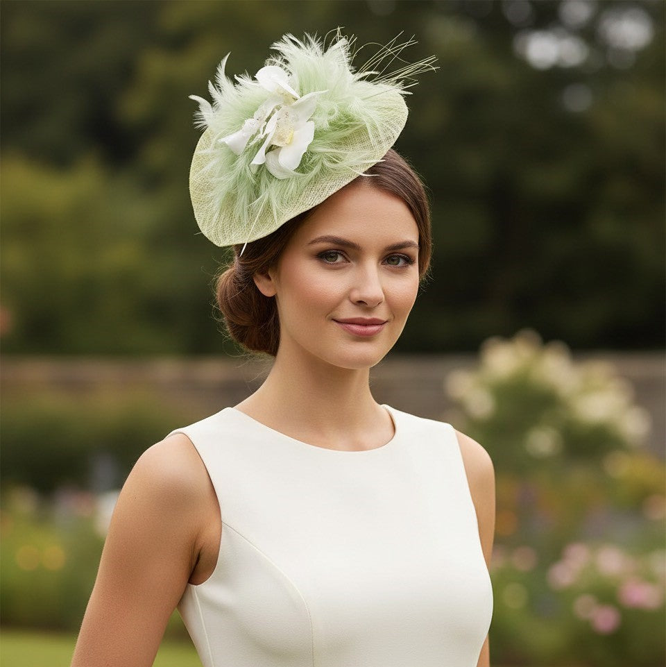 Botanical Green Mesh Disc Fascinator Carol Bader Design