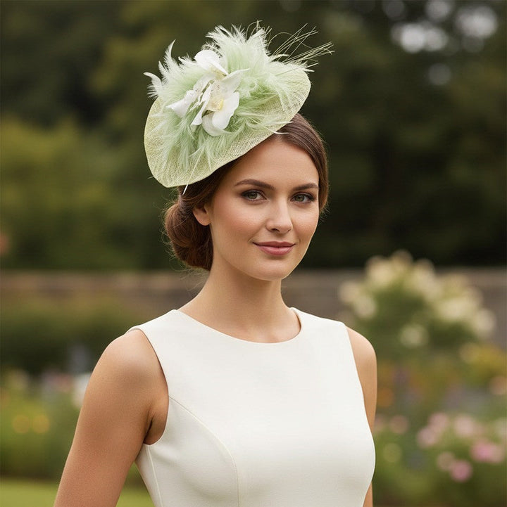 Botanical Green Mesh Disc Fascinator Carol Bader Design