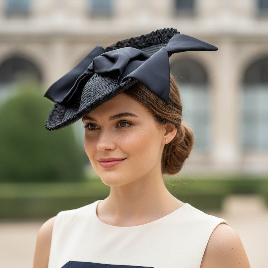 Couture Navy Deep Saucer Disc Headpiece Carol Bader Design