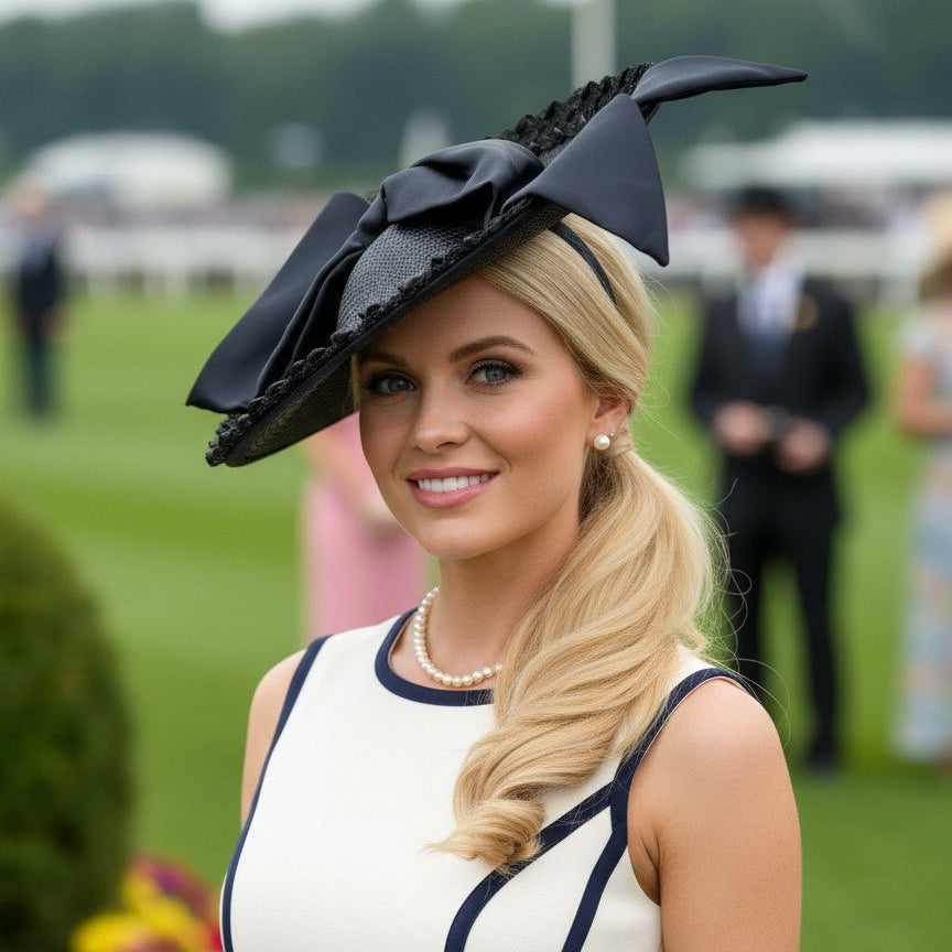 Couture Navy Deep Saucer Disc Headpiece Carol Bader Design