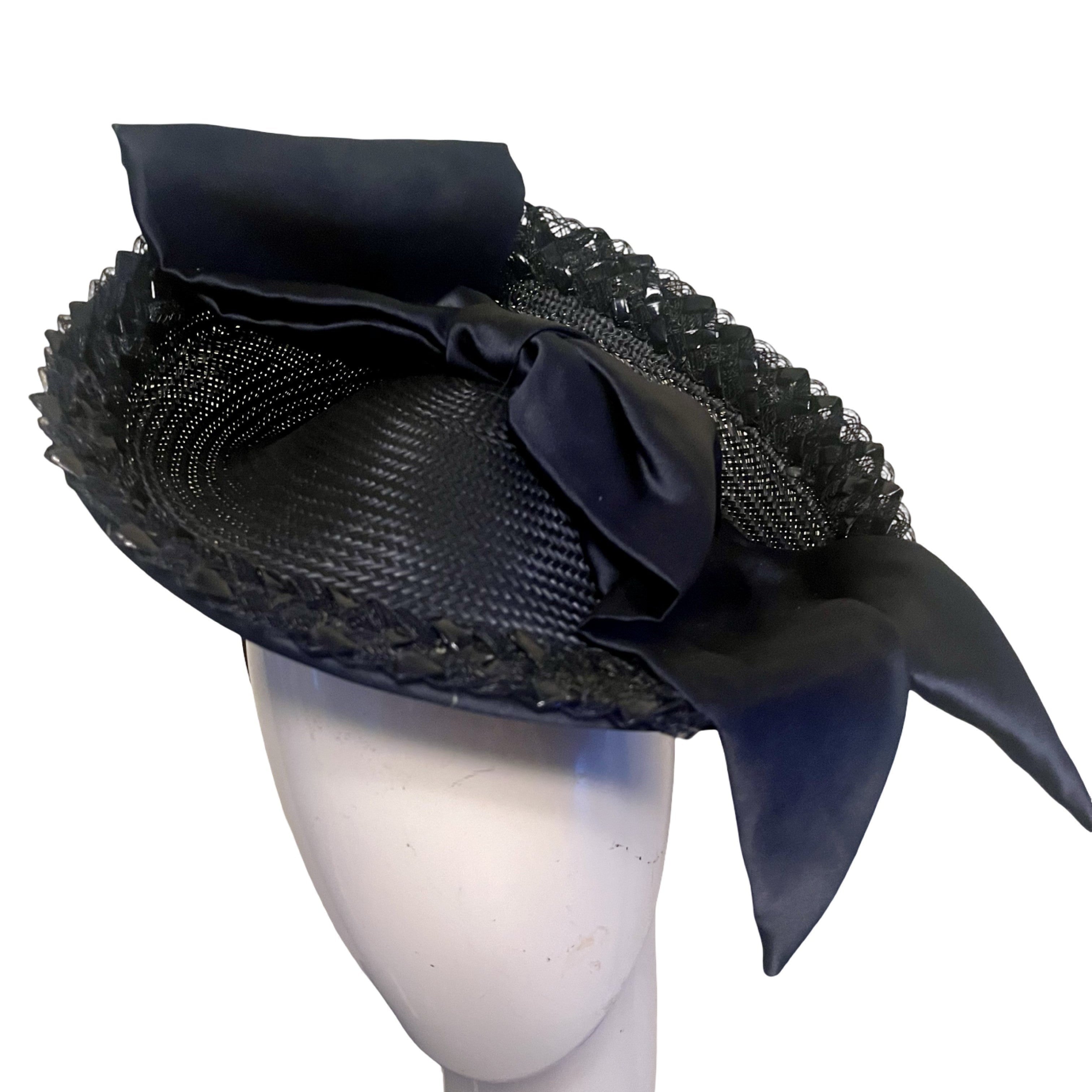 Couture Navy Deep Saucer Disc Headpiece Carol Bader Design
