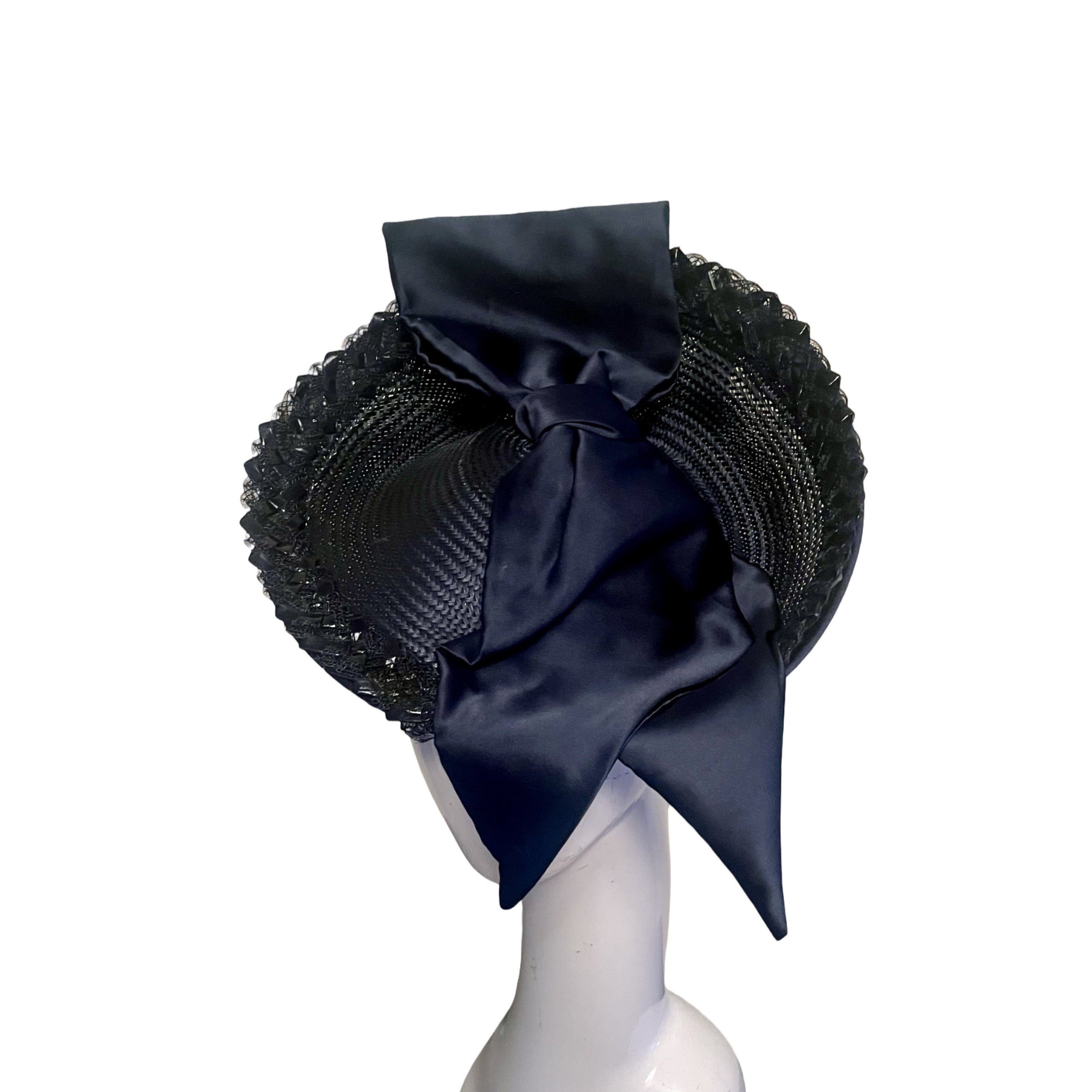 Couture Navy Deep Saucer Disc Headpiece Carol Bader Design