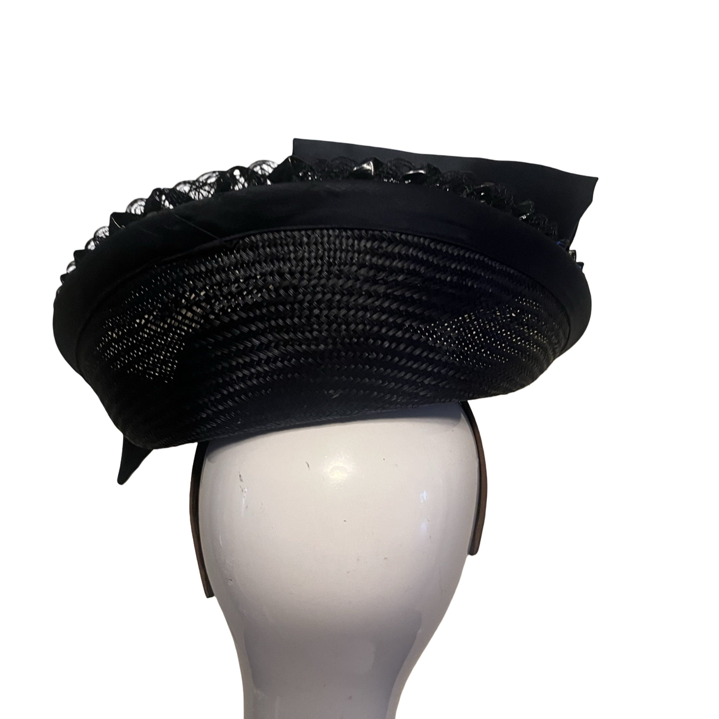 Couture Navy Deep Saucer Disc Headpiece Carol Bader Design