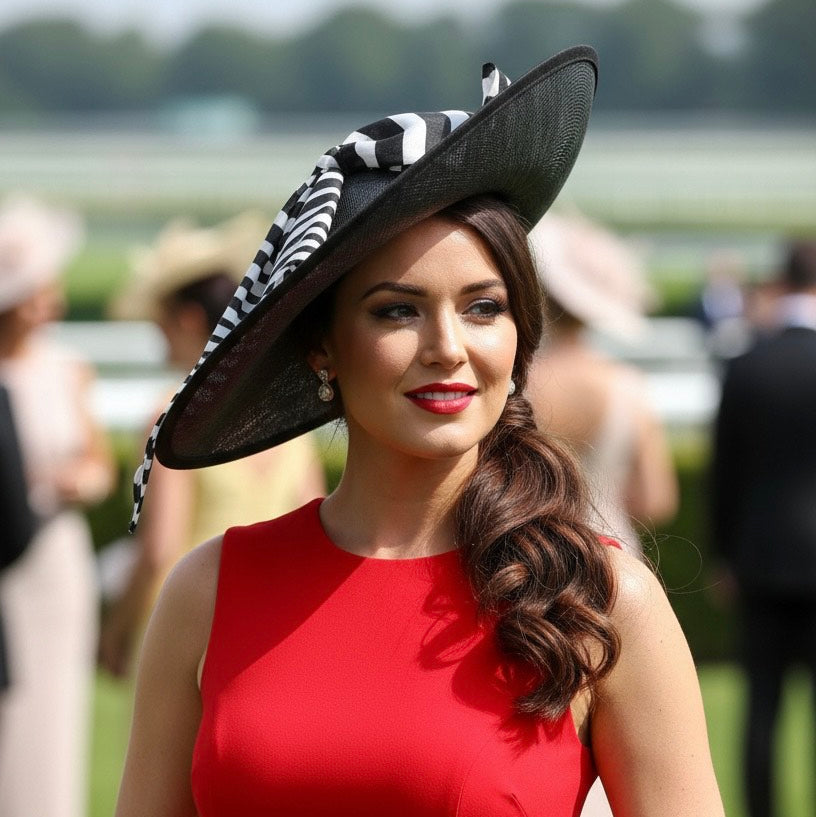 Couture Superby Saucer Headpiece with B/W Bow Carol Bader Design