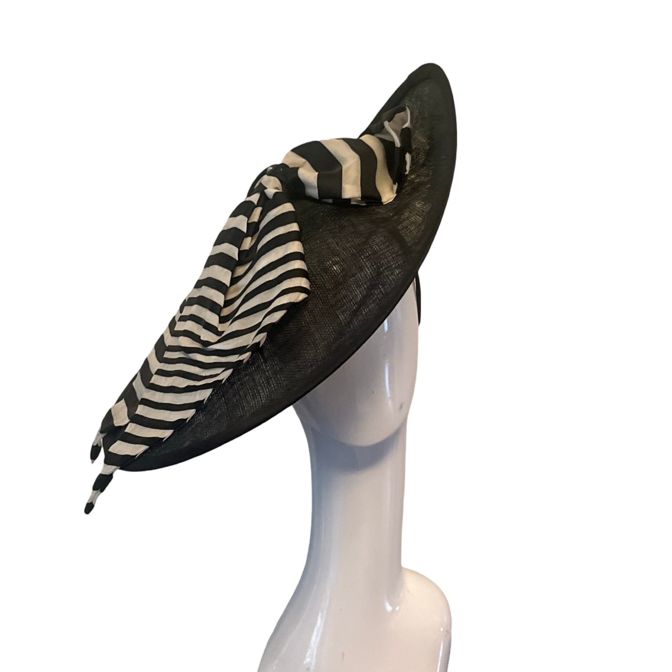 Couture Superby Saucer Headpiece with B/W Bow Carol Bader Design