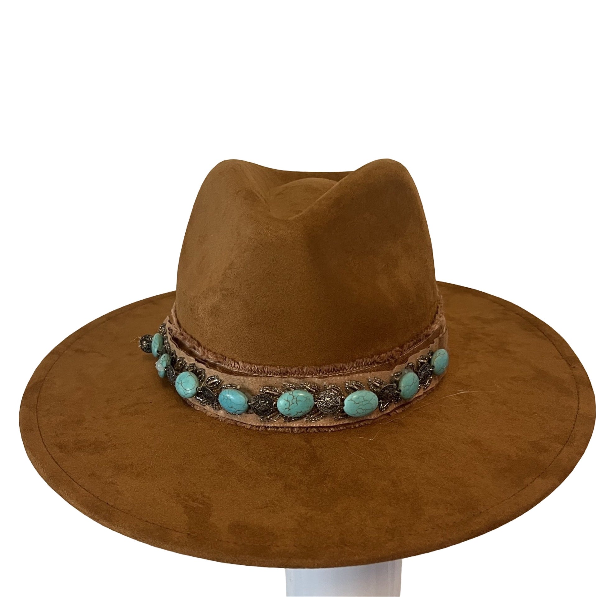 Chocolate Mouse Suede Fedora with Turquoise band