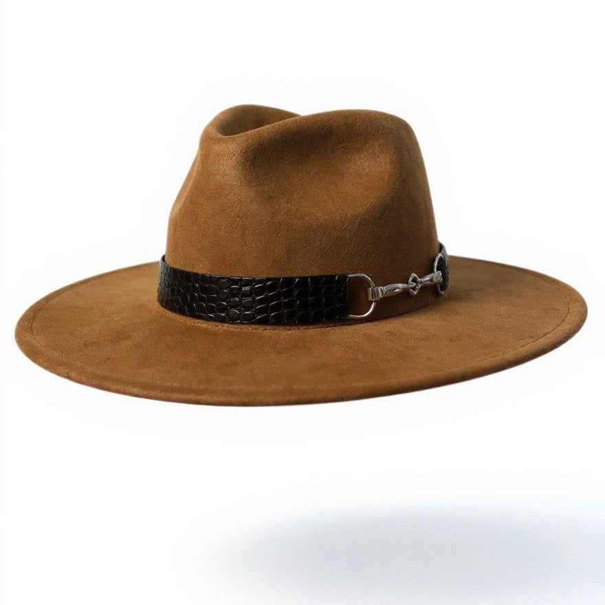 Cognac/ Black Croc Leather with Bit Wide Fedora