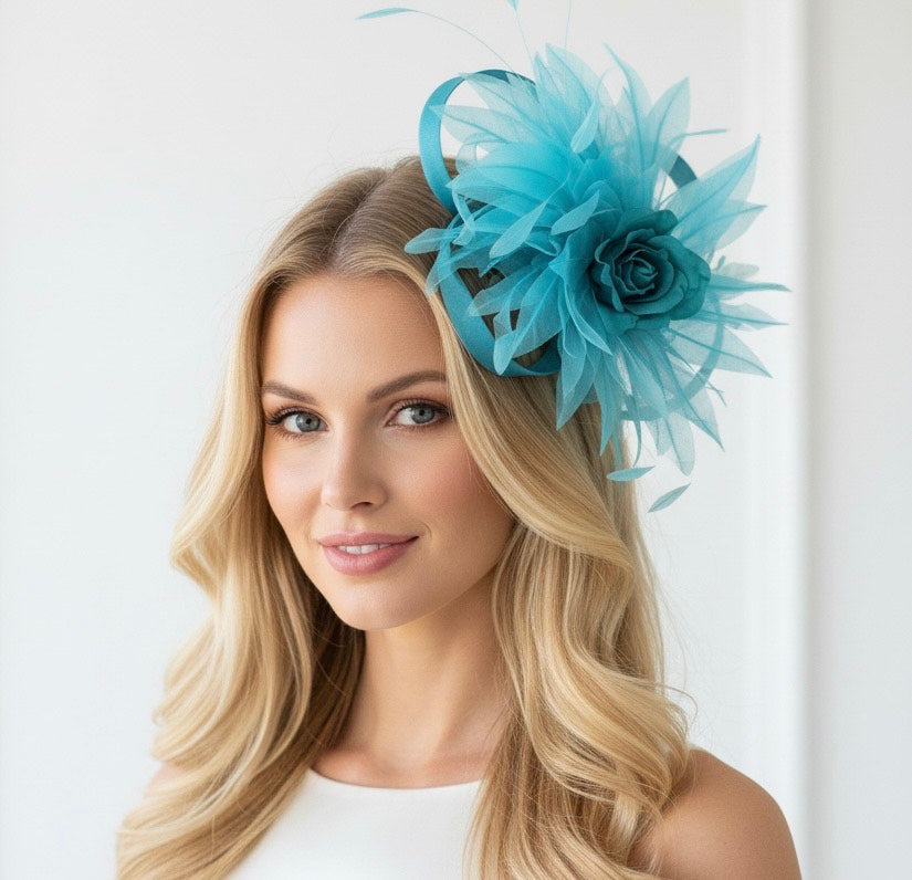 Turquoise Star feather Hoopla Fascinator Carol Bader Design