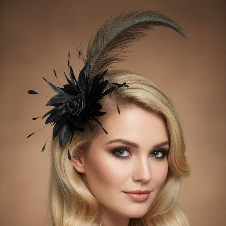 Black Star Feather Fascinator w/Plume Carol Bader Design