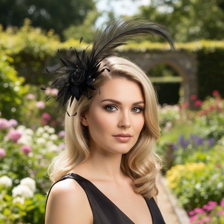 Black Star Feather Fascinator w/Plume Carol Bader Design