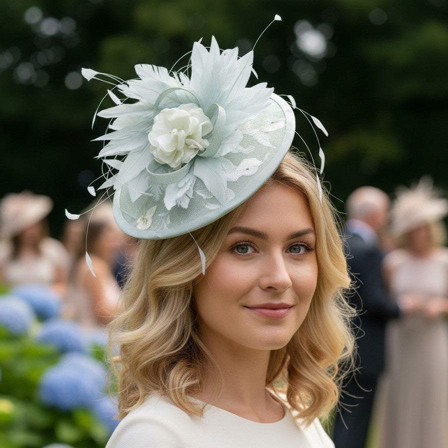 Mint/Seafoam Disc with Overlay Headpiece Carol Bader Design