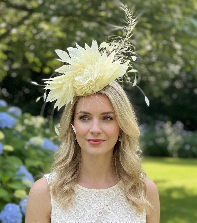 Butter Yellow Fascinator with Netting Carol Bader Design