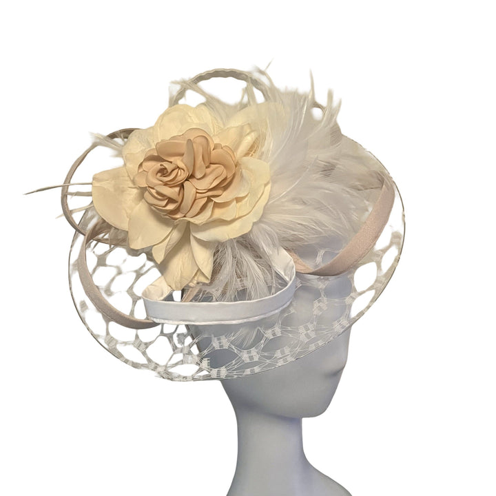 White Nude Netting Disc Fascinator Carol Bader Design