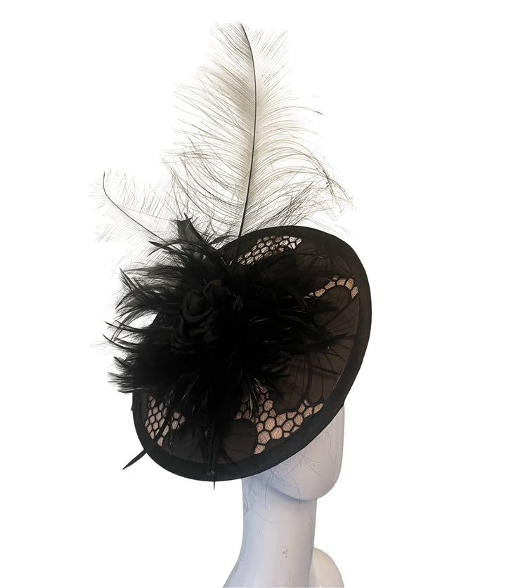 Blush/Black Poppy Overlay Disc headpiece Carol Bader Design