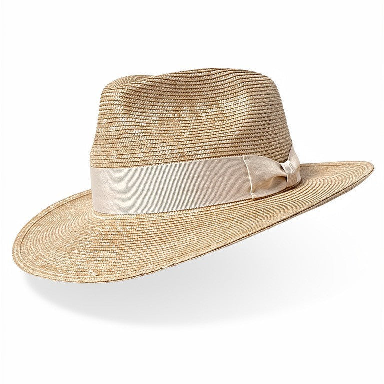 Monaco Milan Straw Fedora with white ribbon band Carol Bader Design