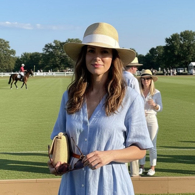 Monaco Milan Straw Fedora with white ribbon band Carol Bader Design