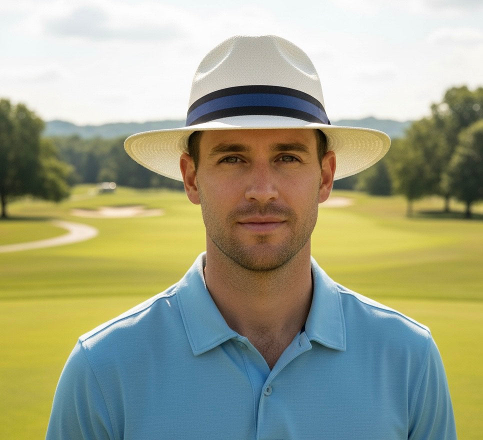 Panama Fedora in Black and Navy Band Unisex Carol Bader Design