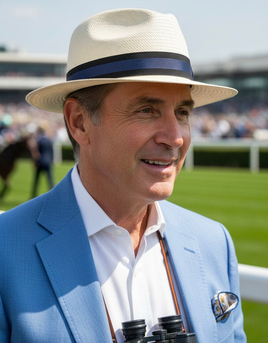 Panama Fedora in Black and Navy Band Unisex Carol Bader Design