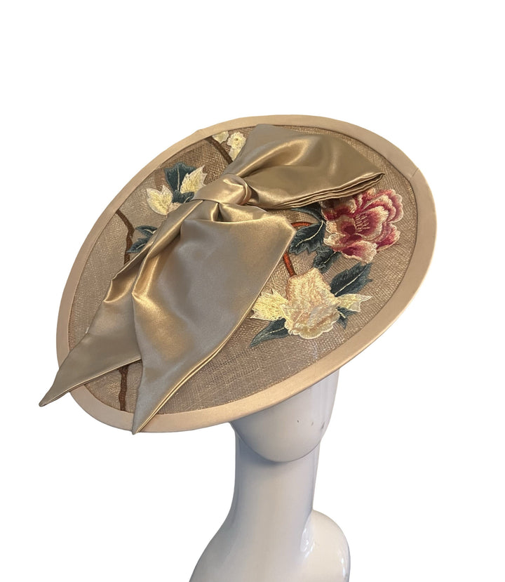 Nude Floral Saucer Headpiece with Bow Carol Bader Design