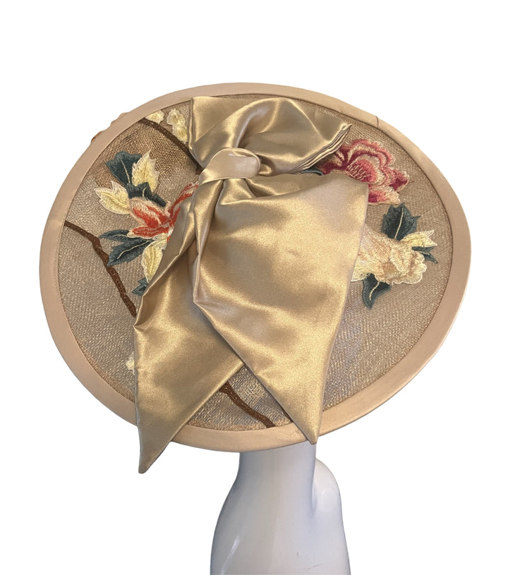 Nude Floral Saucer Headpiece with Bow Carol Bader Design