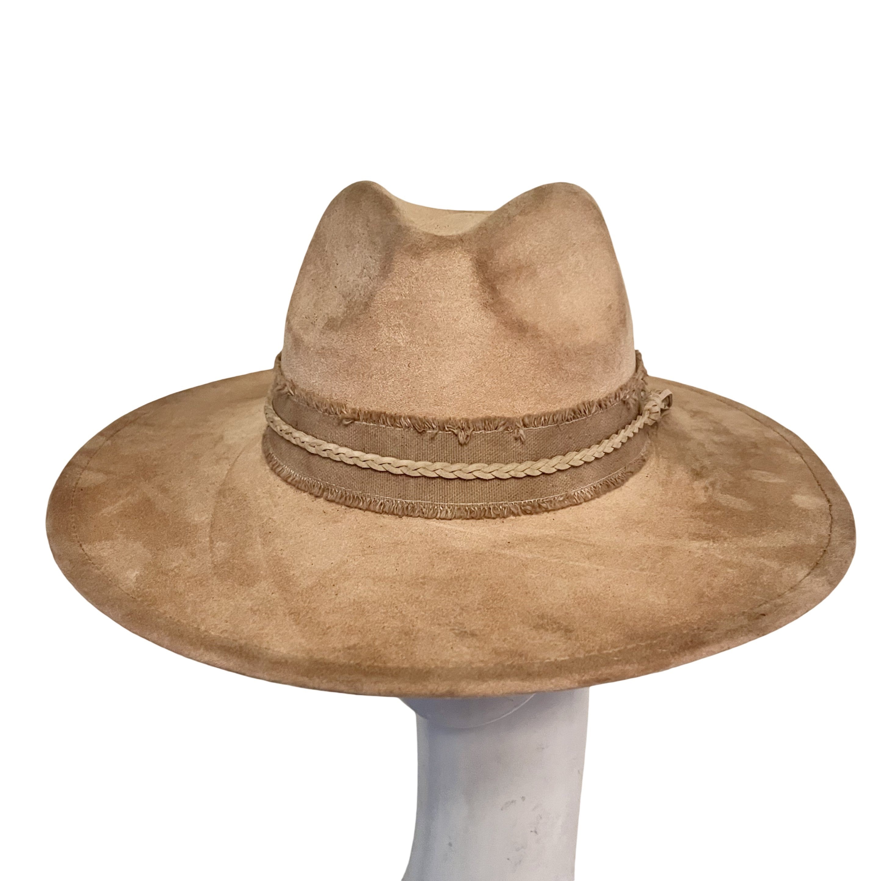 Tan Blush Distressed Wide Brim Fedora Carol Bader Design