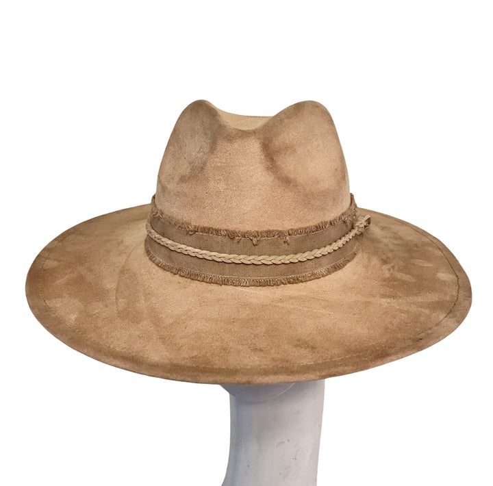 Tan Blush Distressed Wide Brim Fedora Carol Bader Design