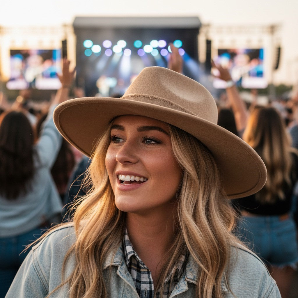 Tan Blush Distressed Wide Brim Fedora Carol Bader Design