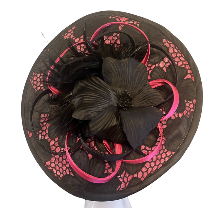 Hot Pink Black Poppy Disc Headpiece Carol Bader Design