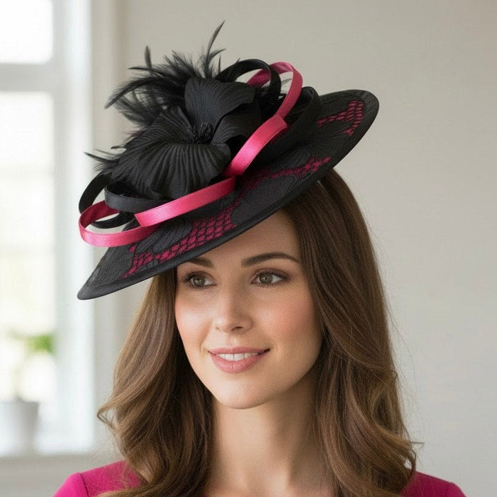 Hot Pink Black Poppy Disc Headpiece Carol Bader Design