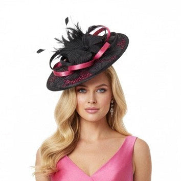Hot Pink Black Poppy Disc Headpiece Carol Bader Design