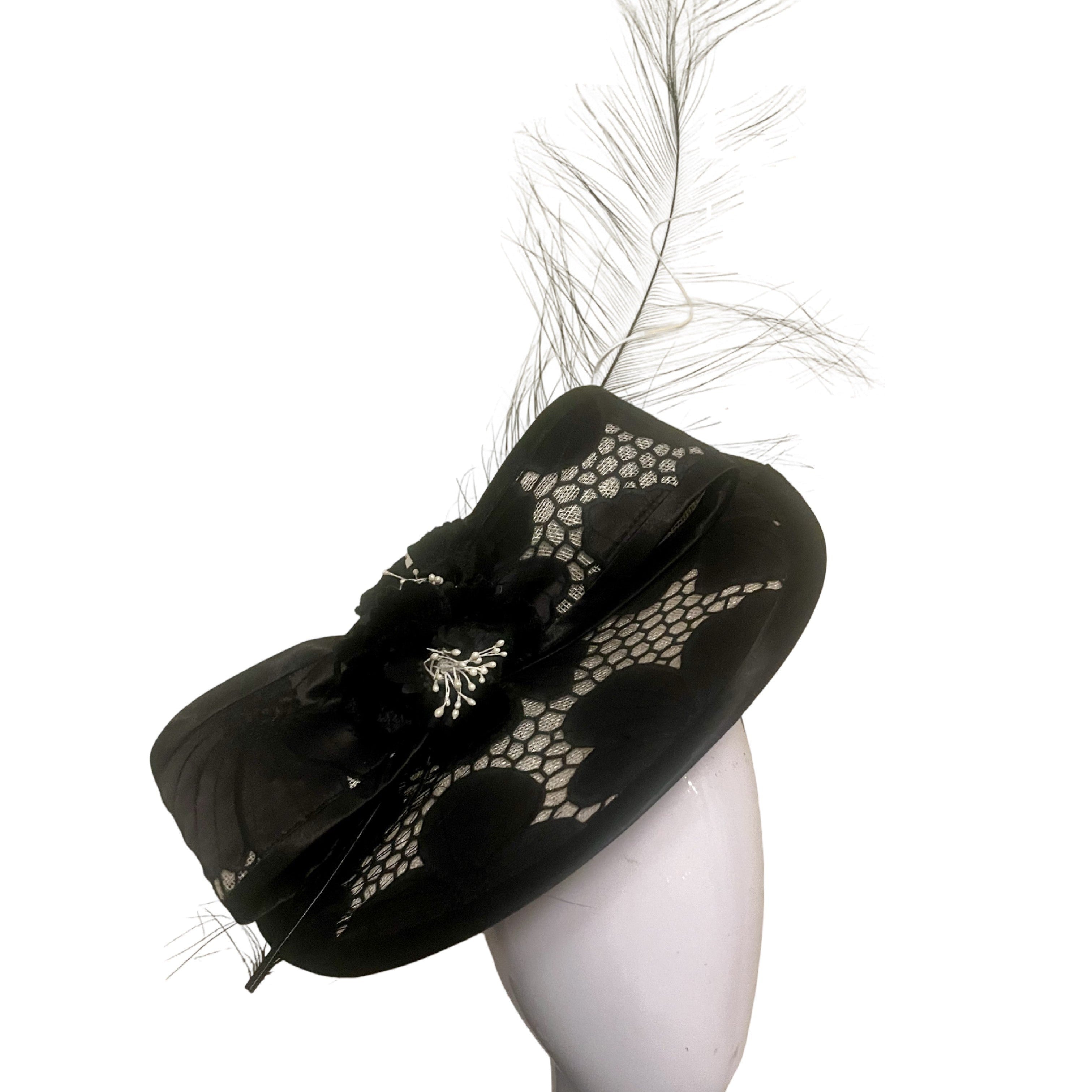 Black and White Poppy Disc Fascinator Carol Bader Design