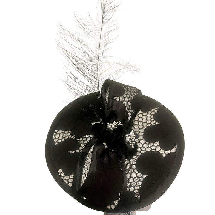 Black and White Poppy Disc Fascinator Carol Bader Design