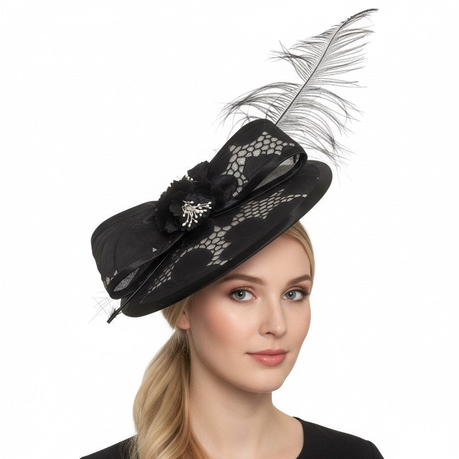 Black and White Poppy Disc Fascinator Carol Bader Design