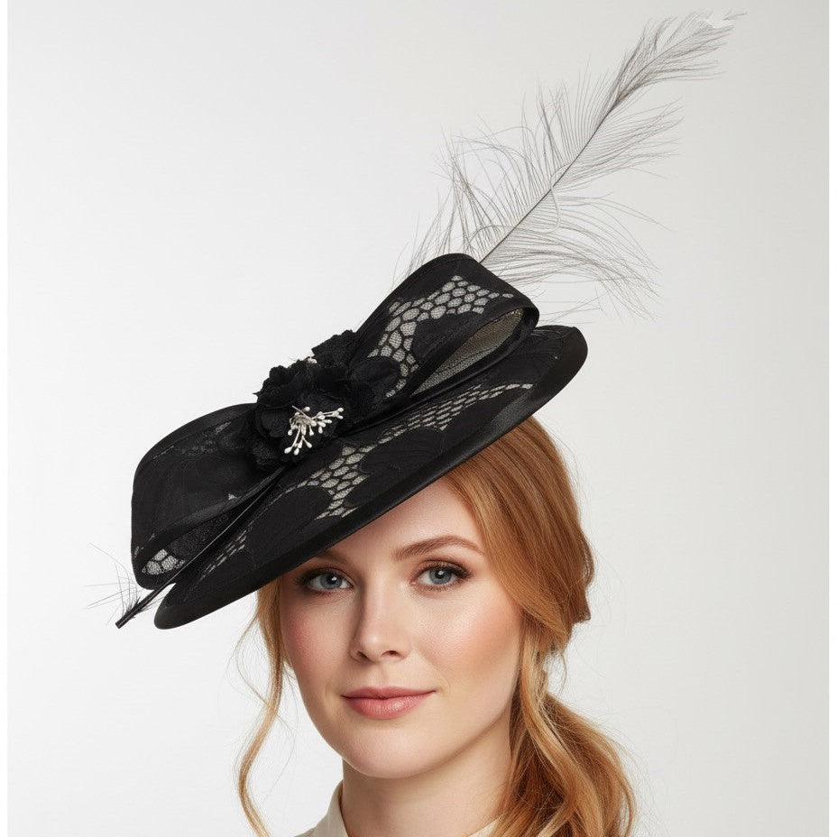 Black and White Poppy Disc Fascinator Carol Bader Design