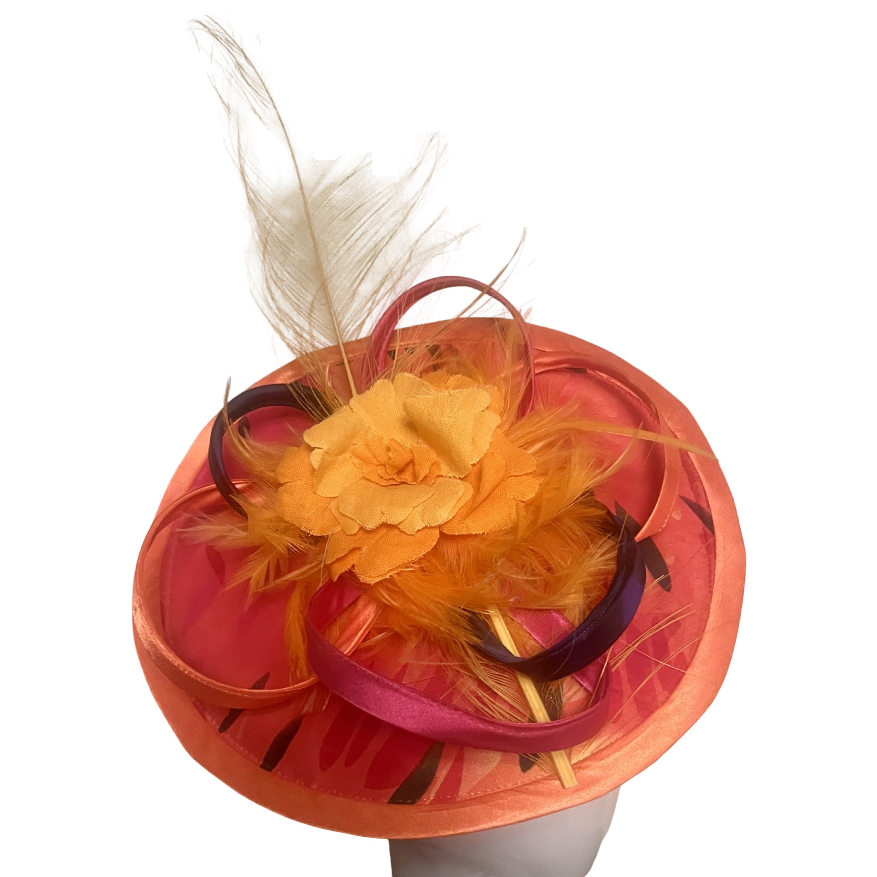 Custom Orange Multi Print Disc Fascinator Carol Bader Design