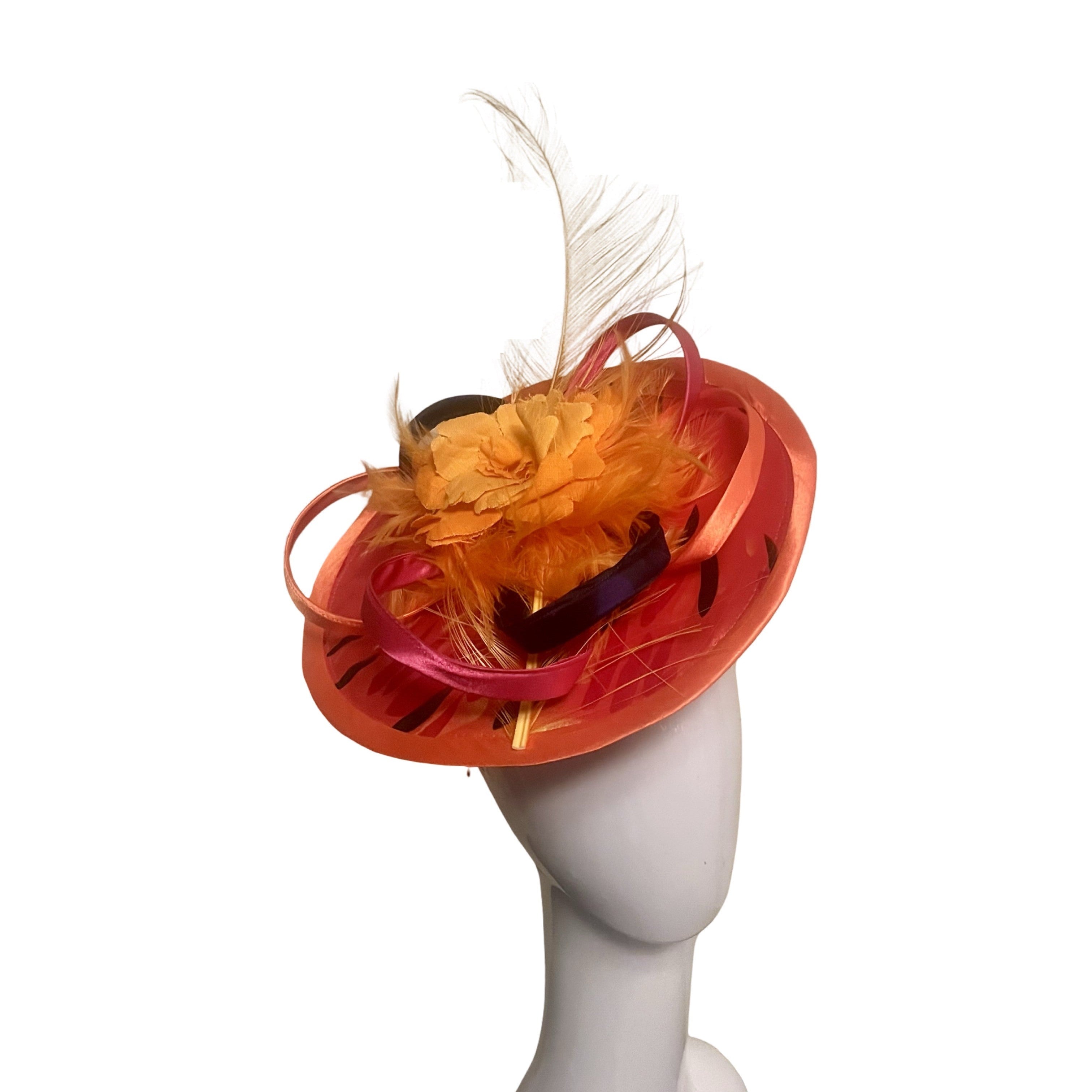 Custom Orange Multi Print Disc Fascinator Carol Bader Design