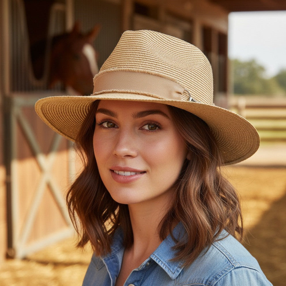 Raffia Fedora with Large Equestrain Bit Carol Bader Design