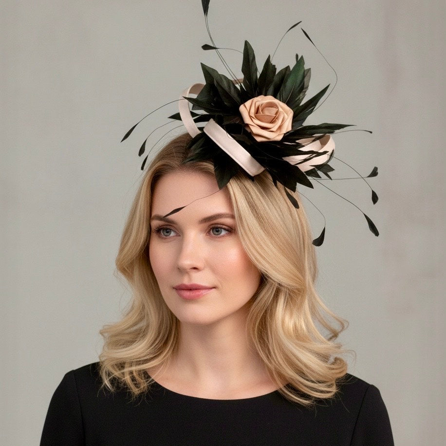 Blush and Black Hoopla Fascinator Carol Bader Design
