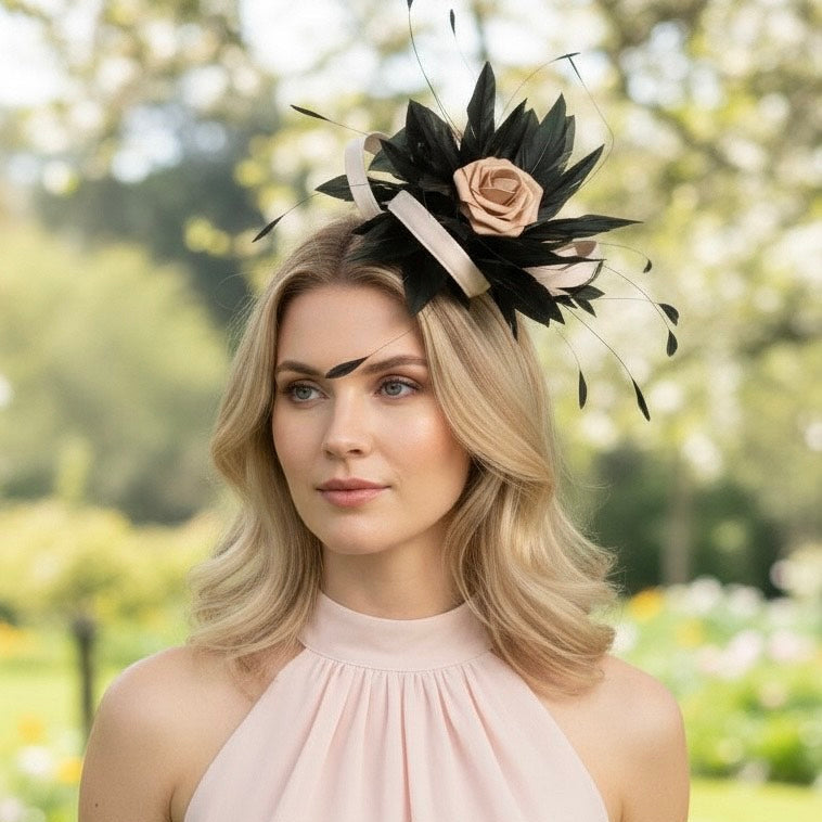 Blush and Black Hoopla Fascinator Carol Bader Design