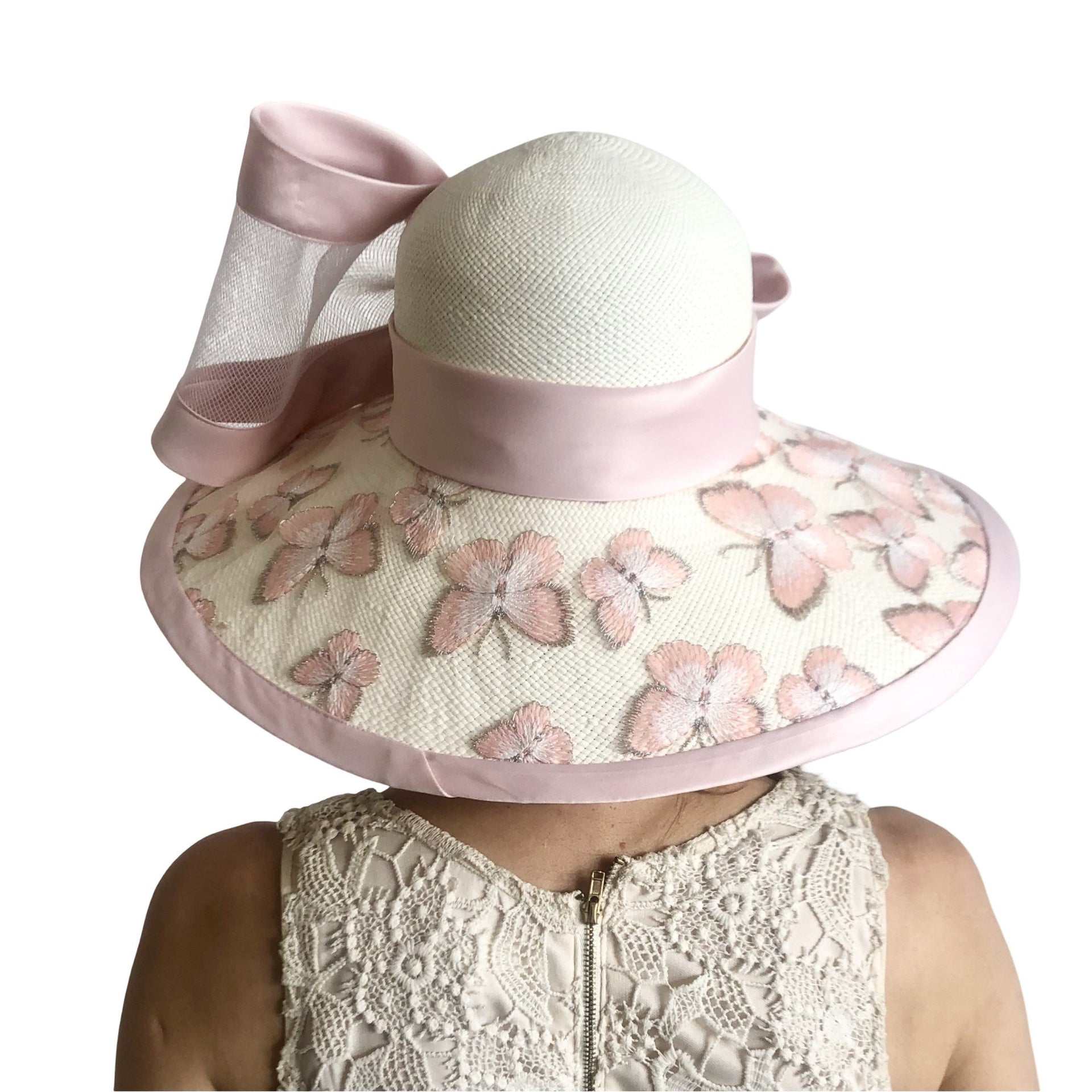 Couture Butterfly Hat in Ivory and Blush Carol Bader Design