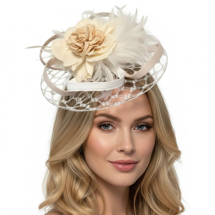 White Nude Netting Disc Fascinator Carol Bader Design