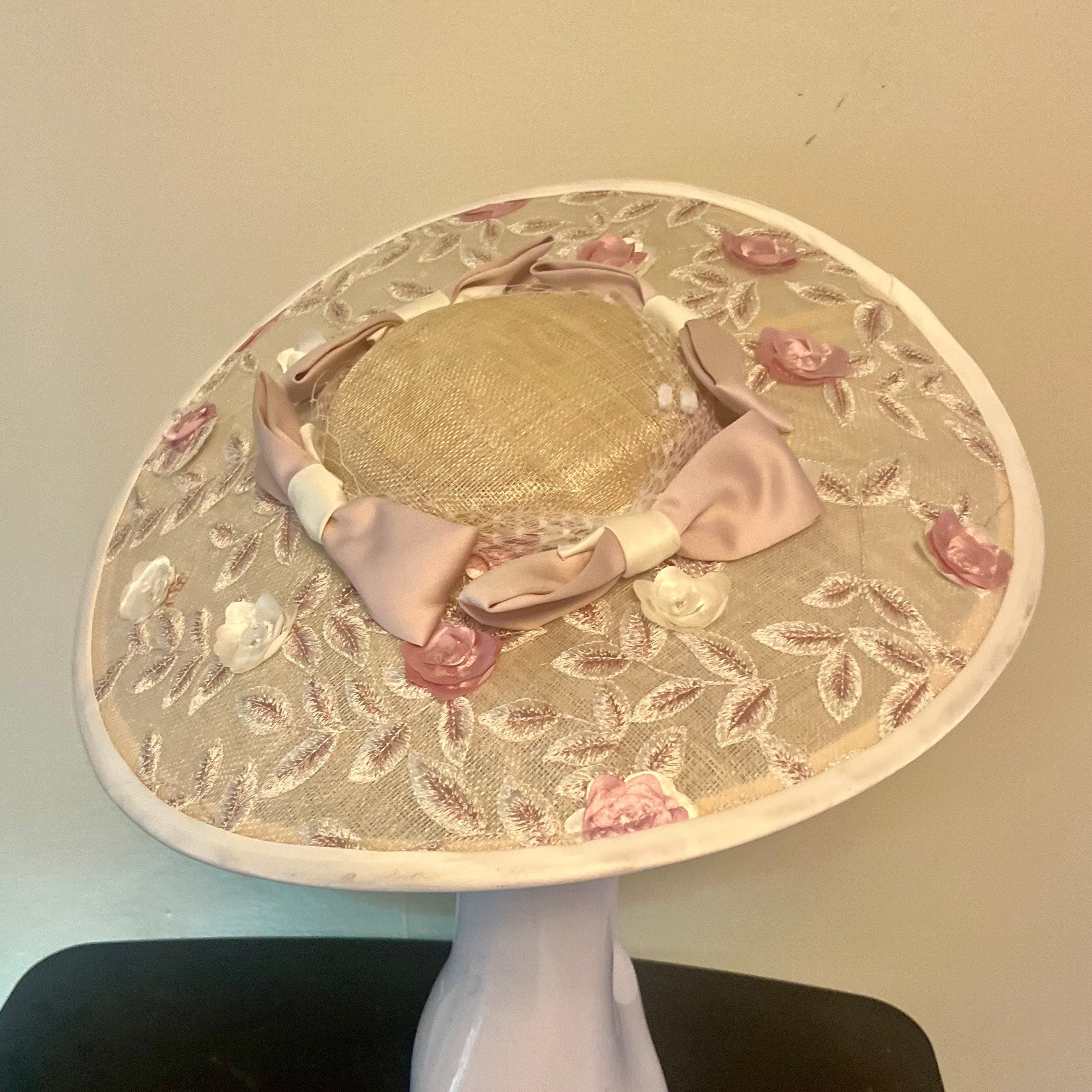Couture Blush & Light Natural  Rose Petal Platter Hat/Headpiece Carol Bader Design