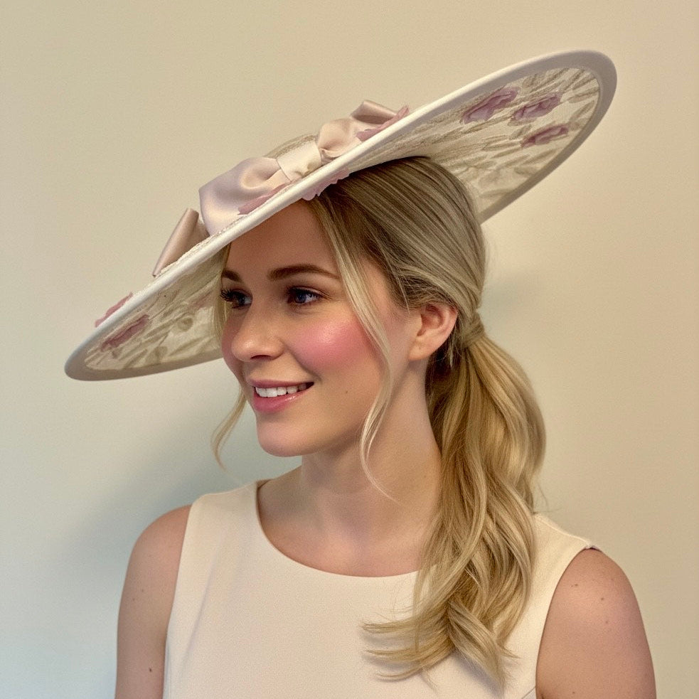 Couture Blush & Light Natural  Rose Petal Platter Hat/Headpiece Carol Bader Design