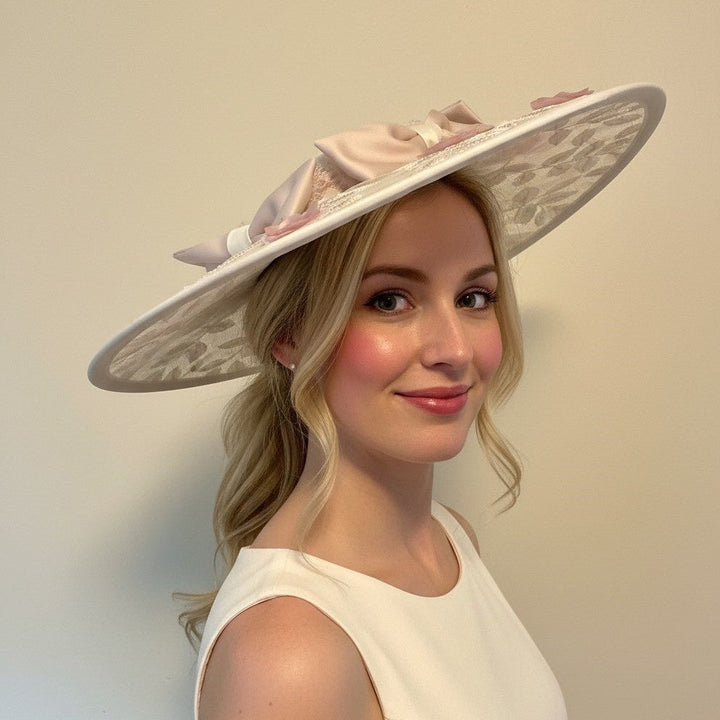 Couture Blush & Light Natural  Rose Petal Platter Hat/Headpiece Carol Bader Design