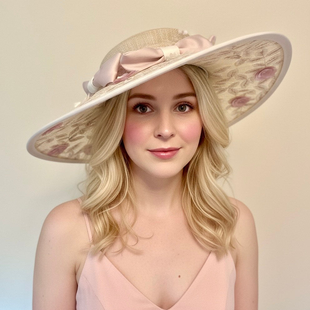 Couture Blush & Light Natural  Rose Petal Platter Hat/Headpiece Carol Bader Design