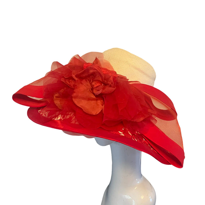 Couture Red & Ivory Derby Hat Carol Bader Design