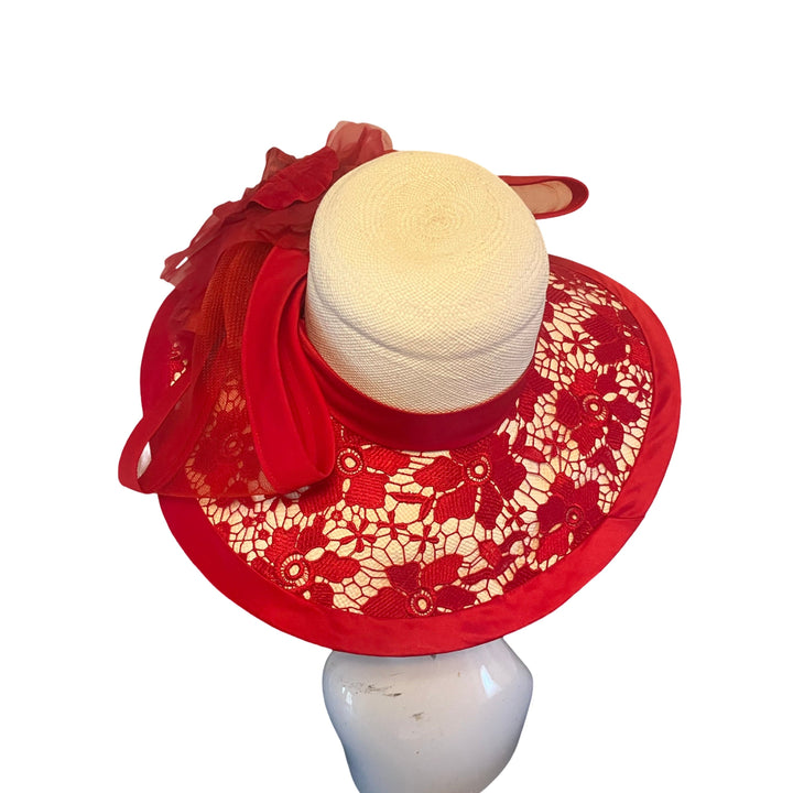 Couture Red & Ivory Derby Hat Carol Bader Design
