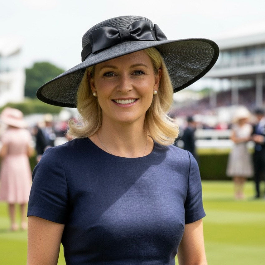 Couture Ascot Bound Skimmer Hat in Navy Carol Bader Design