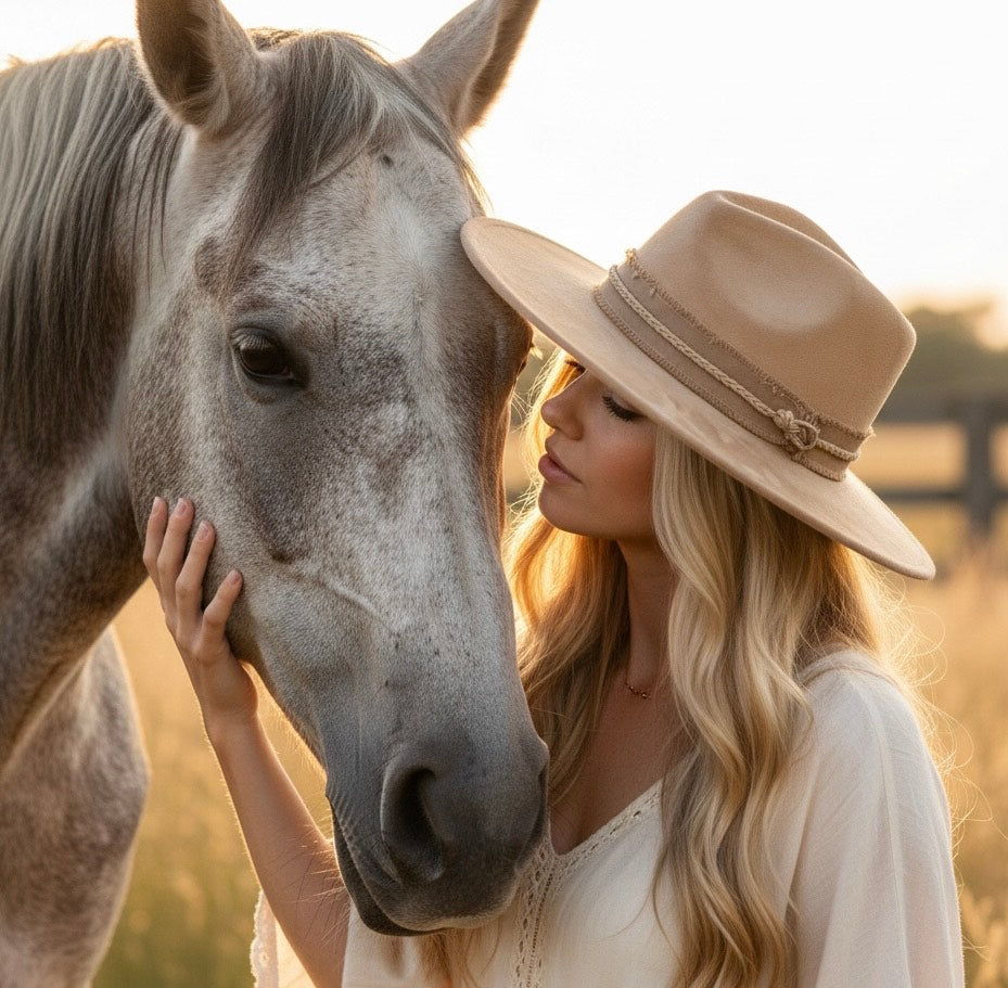 Tan Blush Distressed Wide Brim Fedora Carol Bader Design