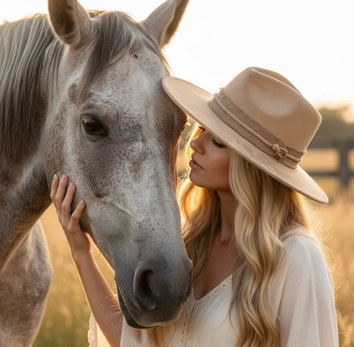 Tan Blush Distressed Wide Brim Fedora Carol Bader Design